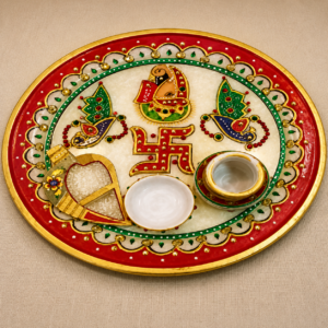 Marble puja thali with three articles
