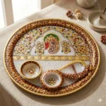 Marble puja thali with Lord ganesha handpainting including three articles