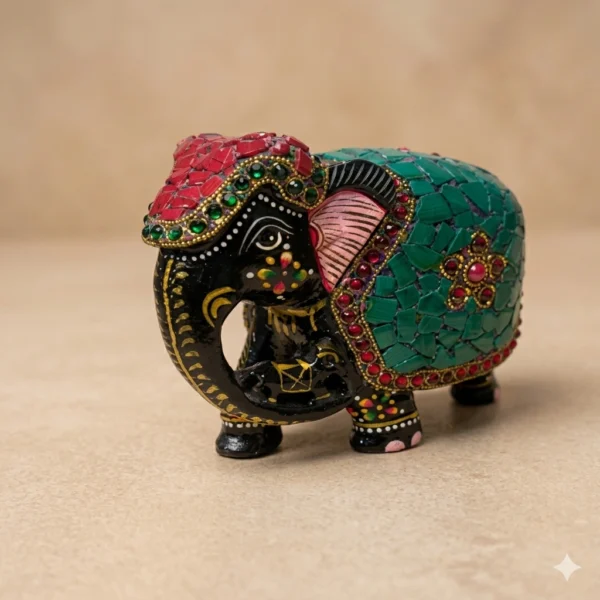 Wooden green stone down trunk elephant Wooden green stone down trunk elephant