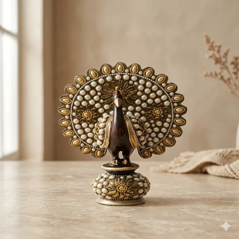 Wooden moti work dancing peacock