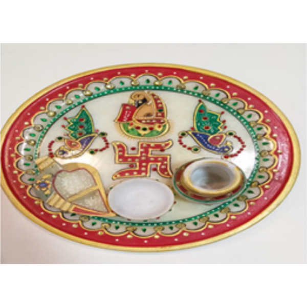 rhizkart (22) Marble puja thali with three articles.